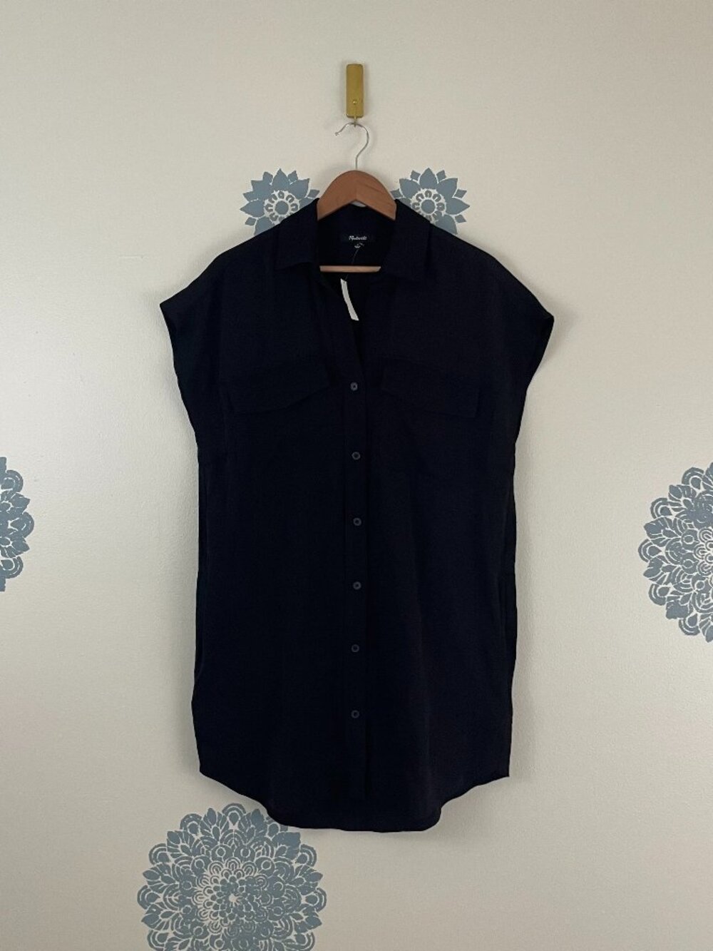 Madewell Utility Button-Front Mini Dress in Black Size Small